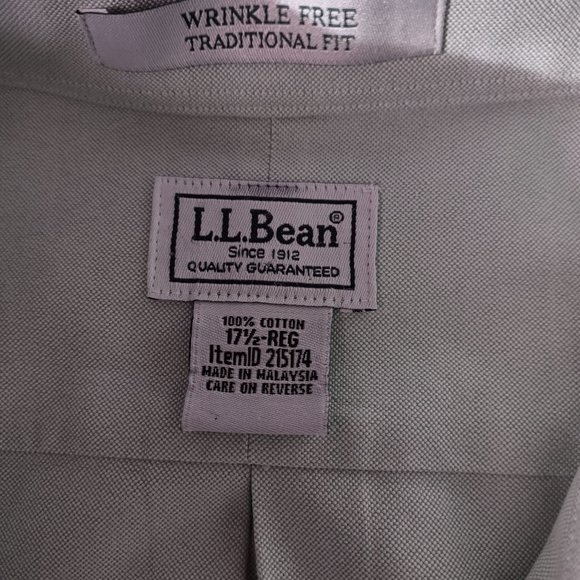 Mens L.L. Bean Short Sleeve Wrinkle Resistant Fitted Size 171/2 REG - Picture 8 of 13